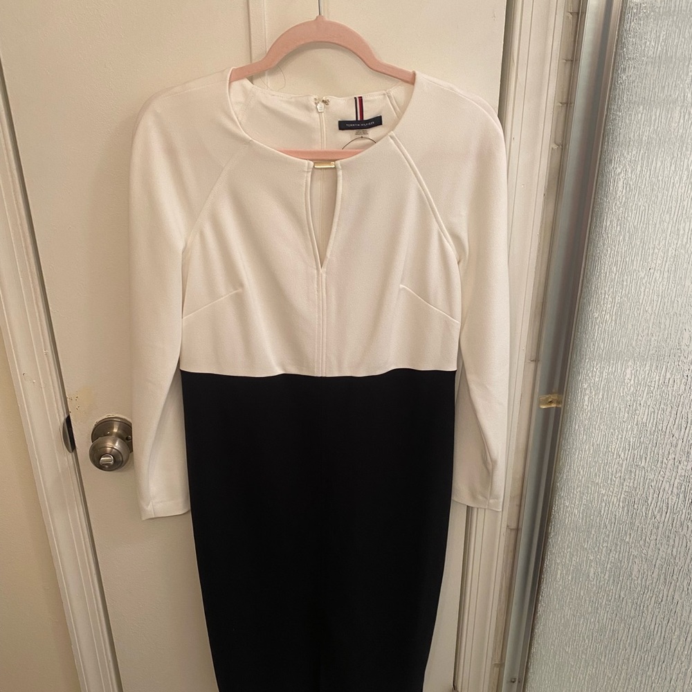 Tommy Hilfiger White and Black Long Sleeve Dress